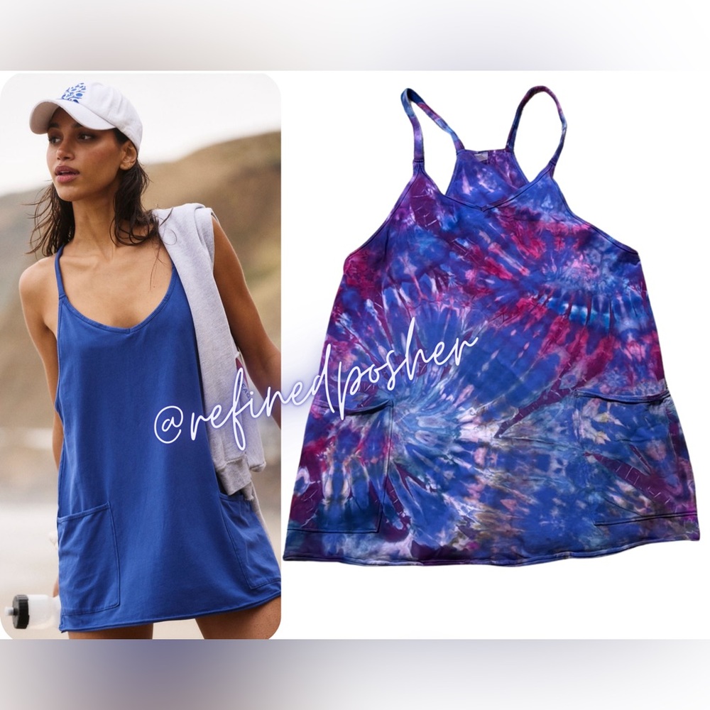 Free People Movement Hot Shot Mini Romper size Medium NEW Radiant Blue Tie Dye
